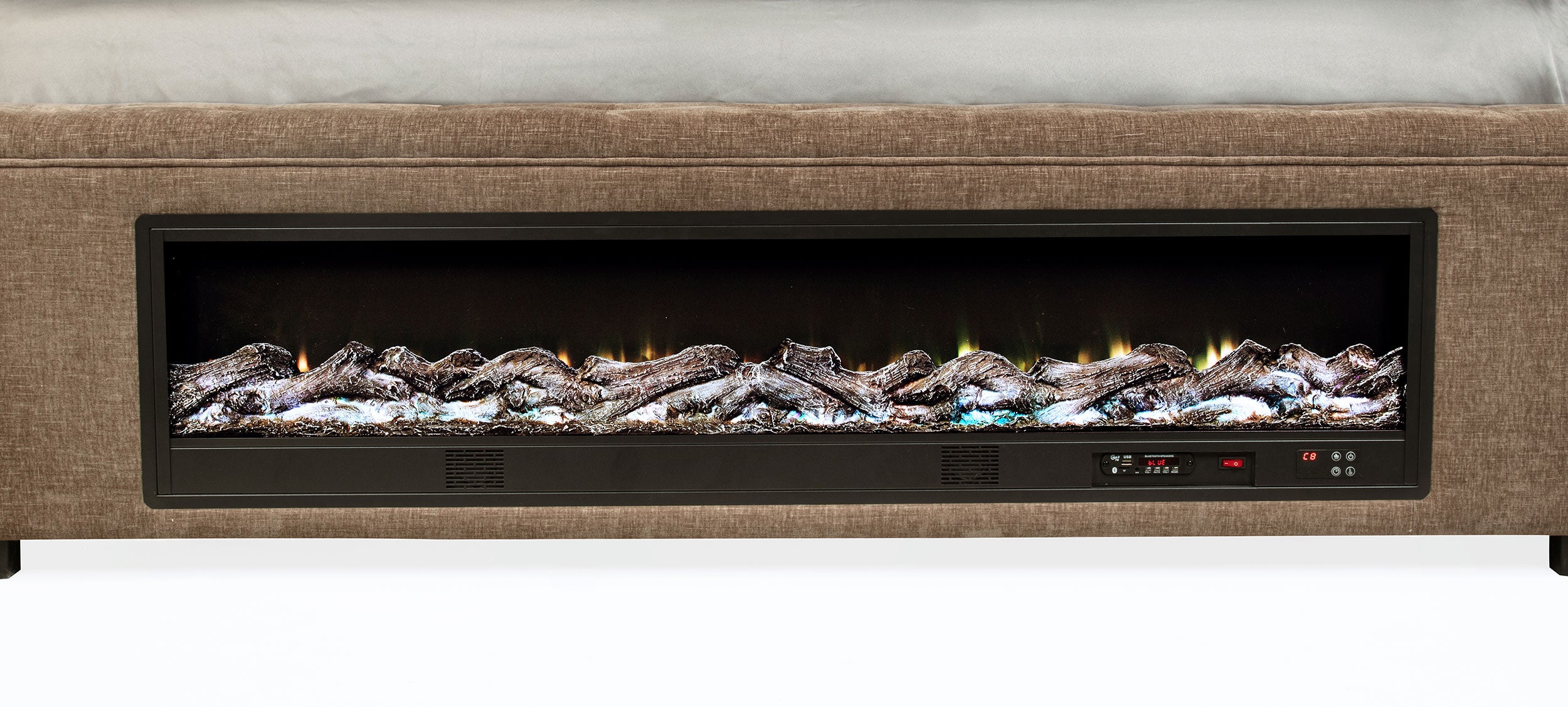 Senna Panel Bed with Bluetooth Speaker and Flame Visualizer