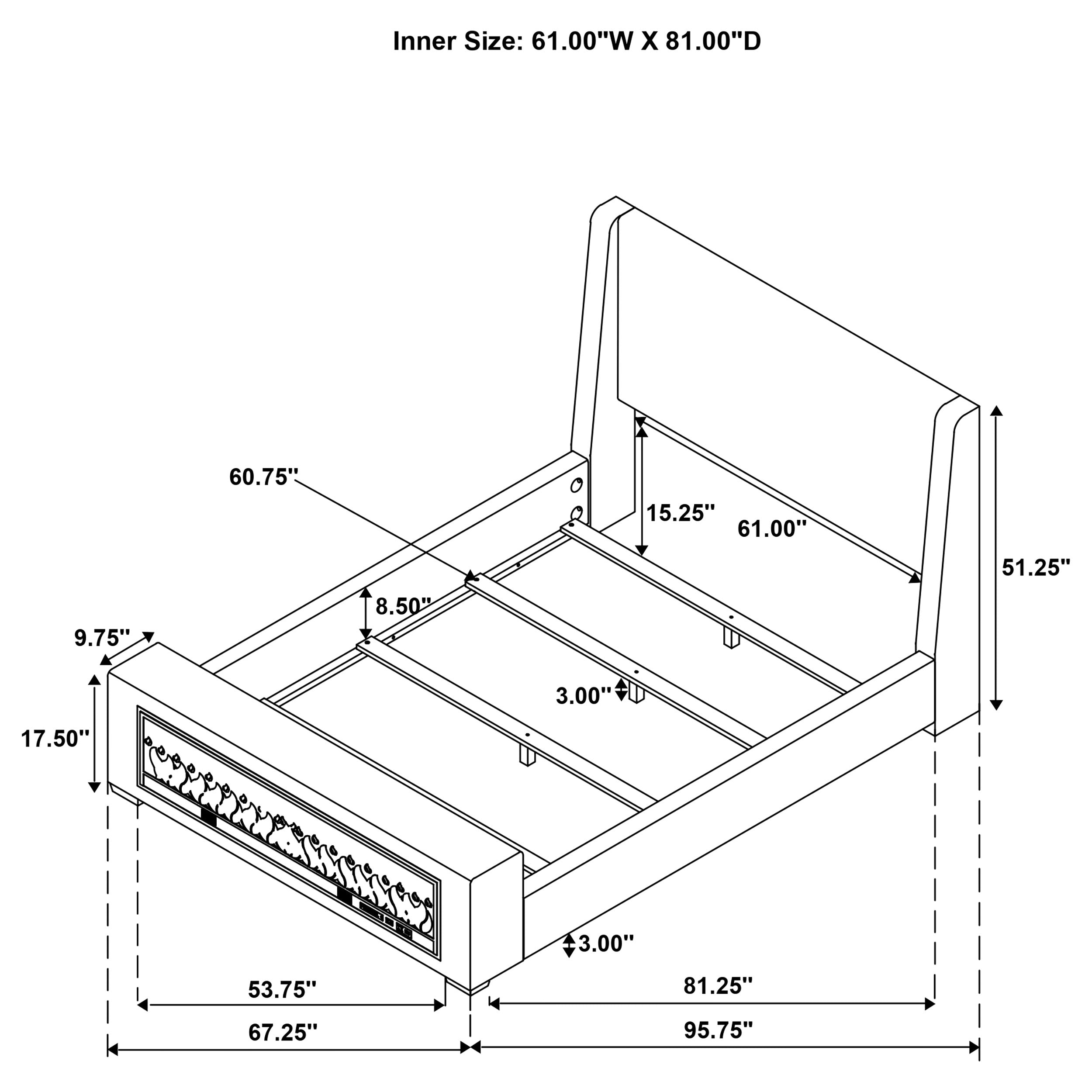 Preston Wingback Bed with Flame Visualizer and Bluetooth Speaker