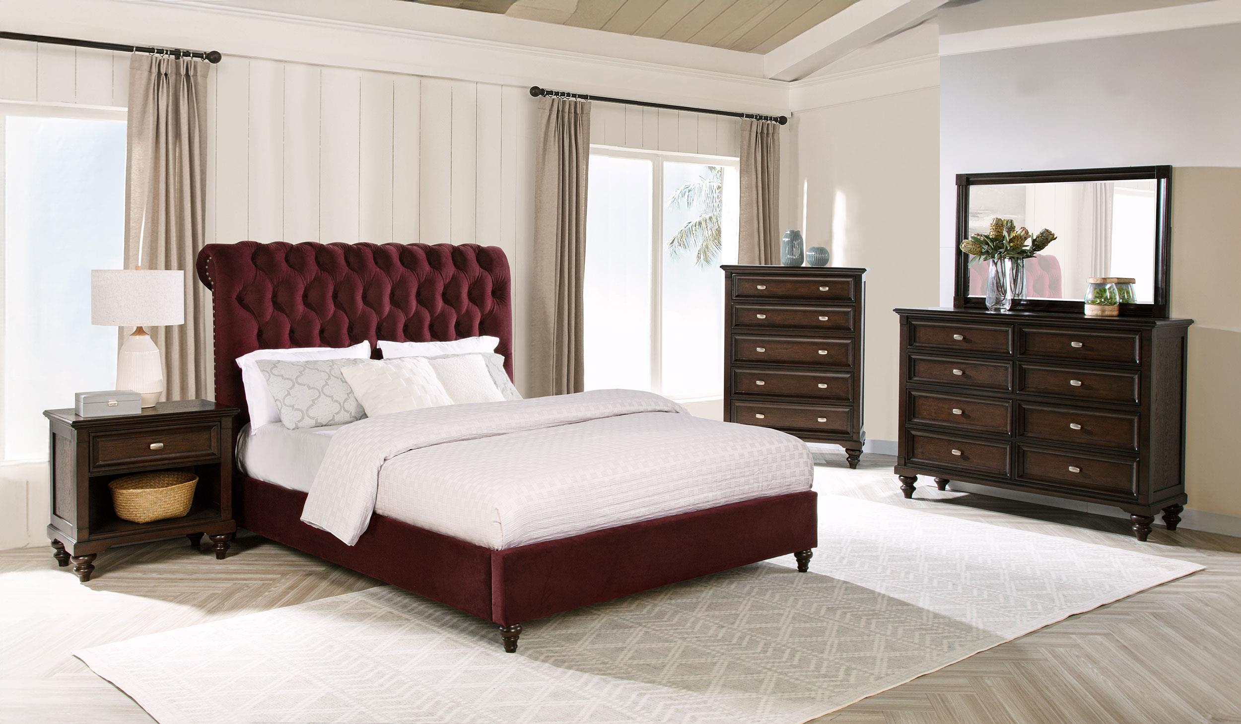 Devon Bedroom Set Wine Red and Dark Oak