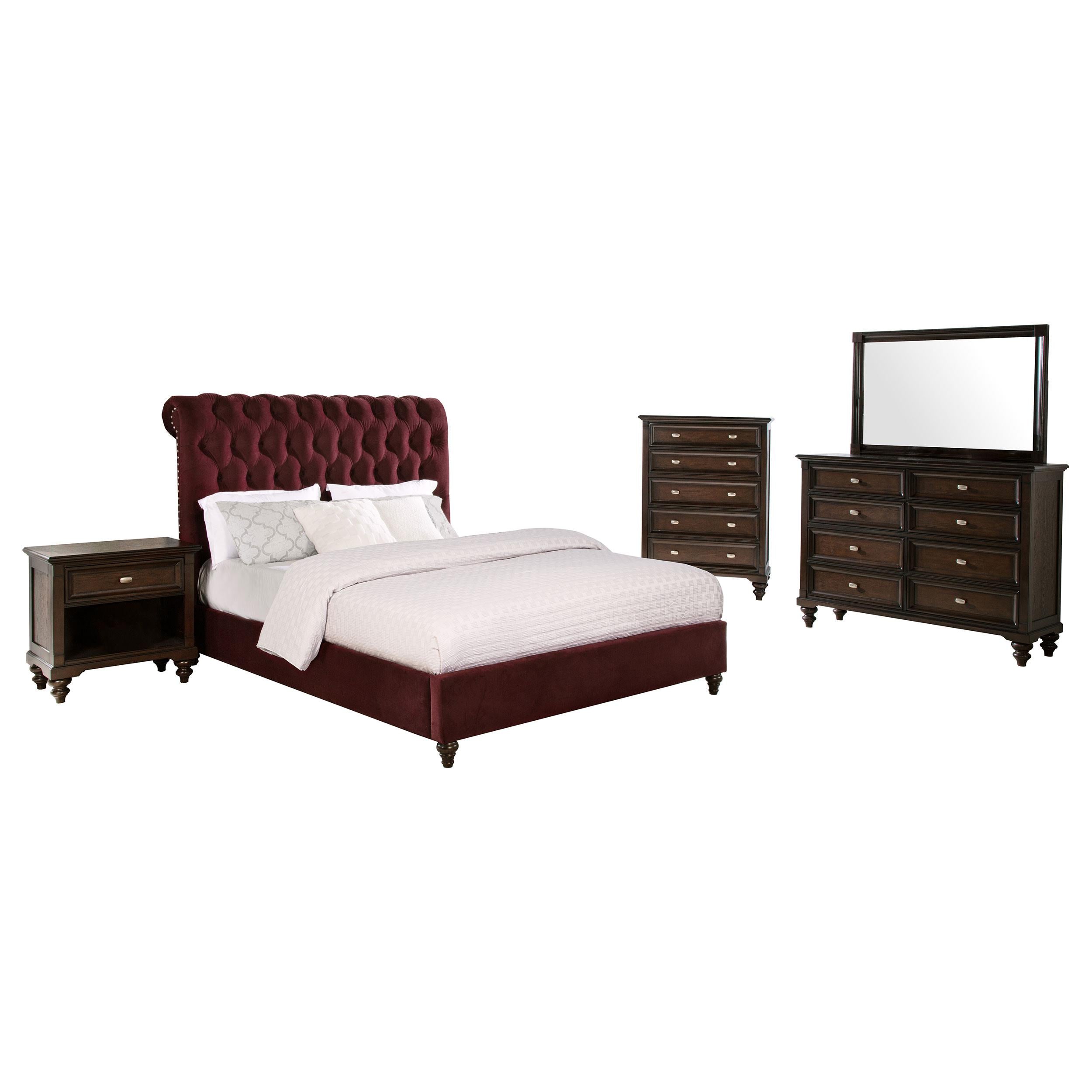 Devon Bedroom Set Wine Red and Dark Oak