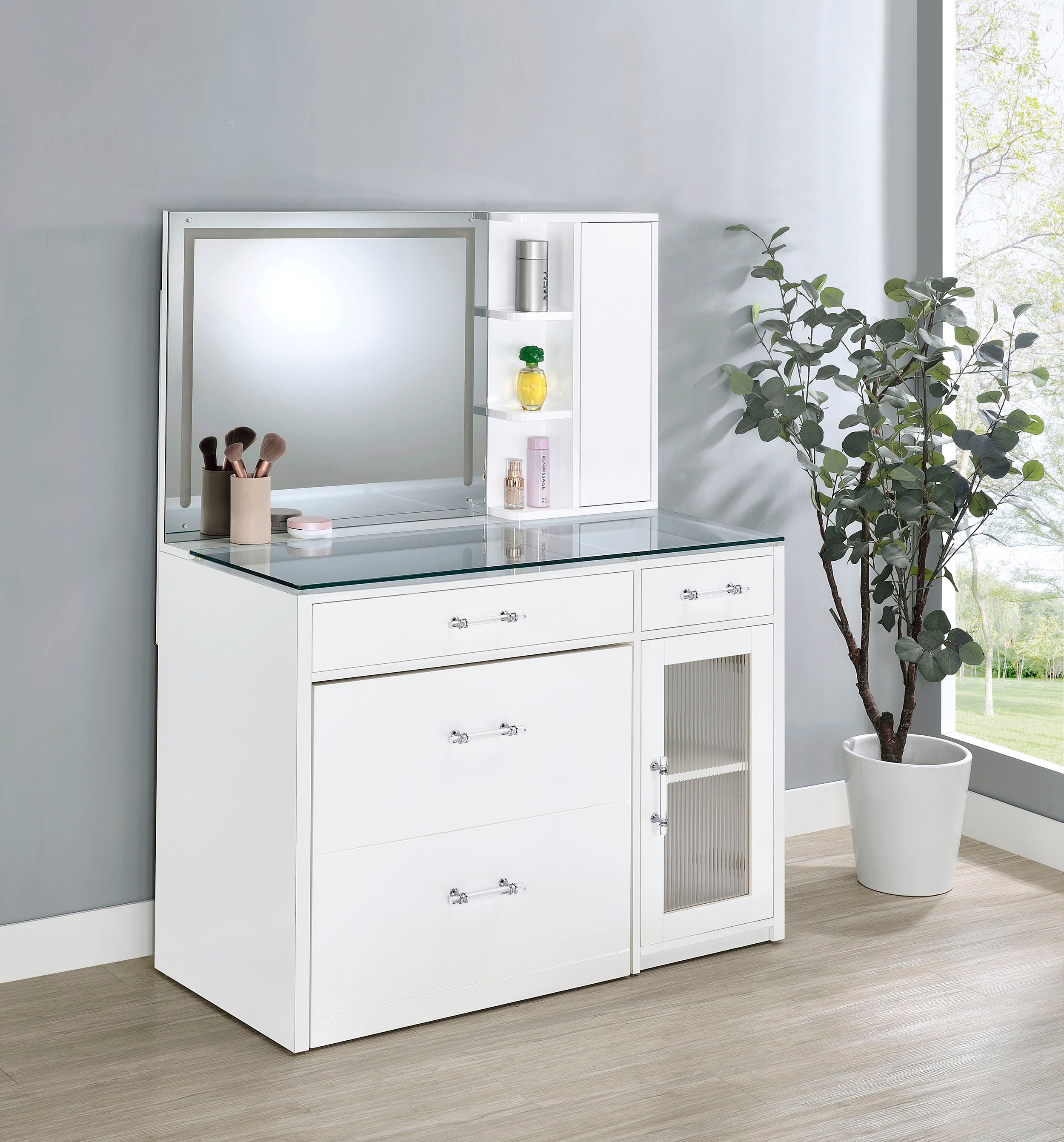 Flora Makeup Vanity Table with LED Mirror and Stool