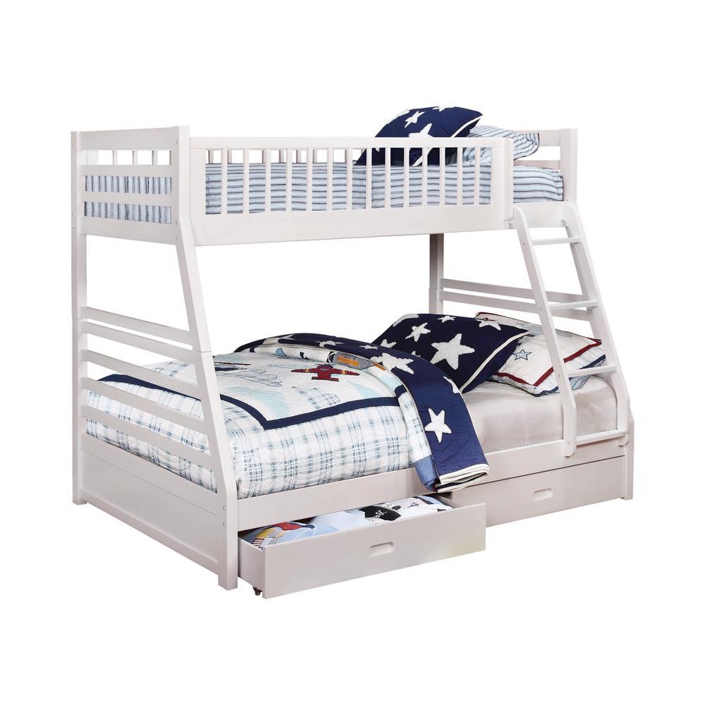 Ashton Twin Over Full 2-drawer Bunk Bed Cappuccino, White, Navy, Honey, & Brown