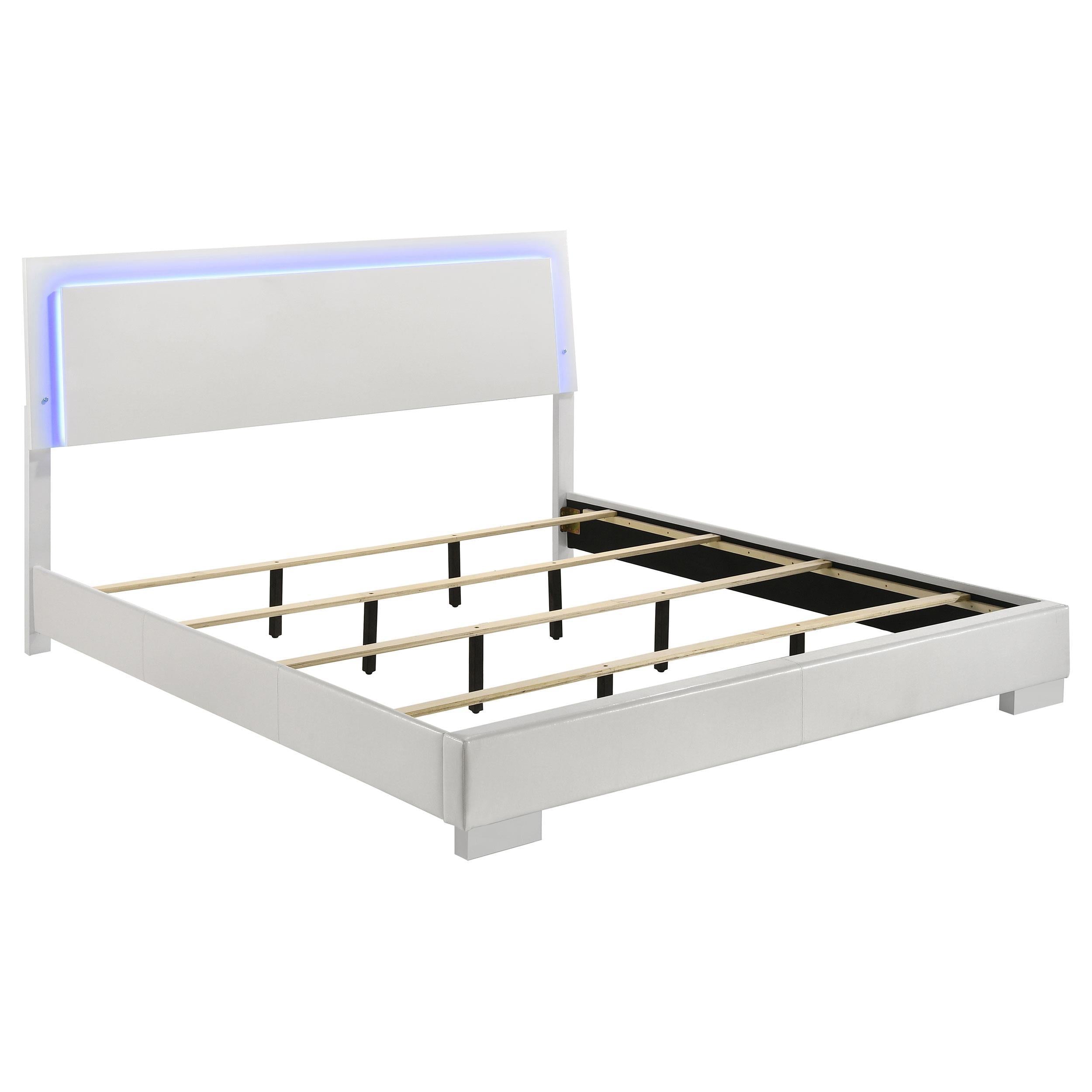 Felicity Panel Bed with LED Lighting Glossy White
