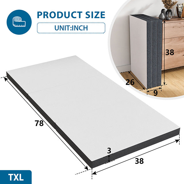 Hollyhock 3" Twin XL Tri-Fold Memory Foam Topper