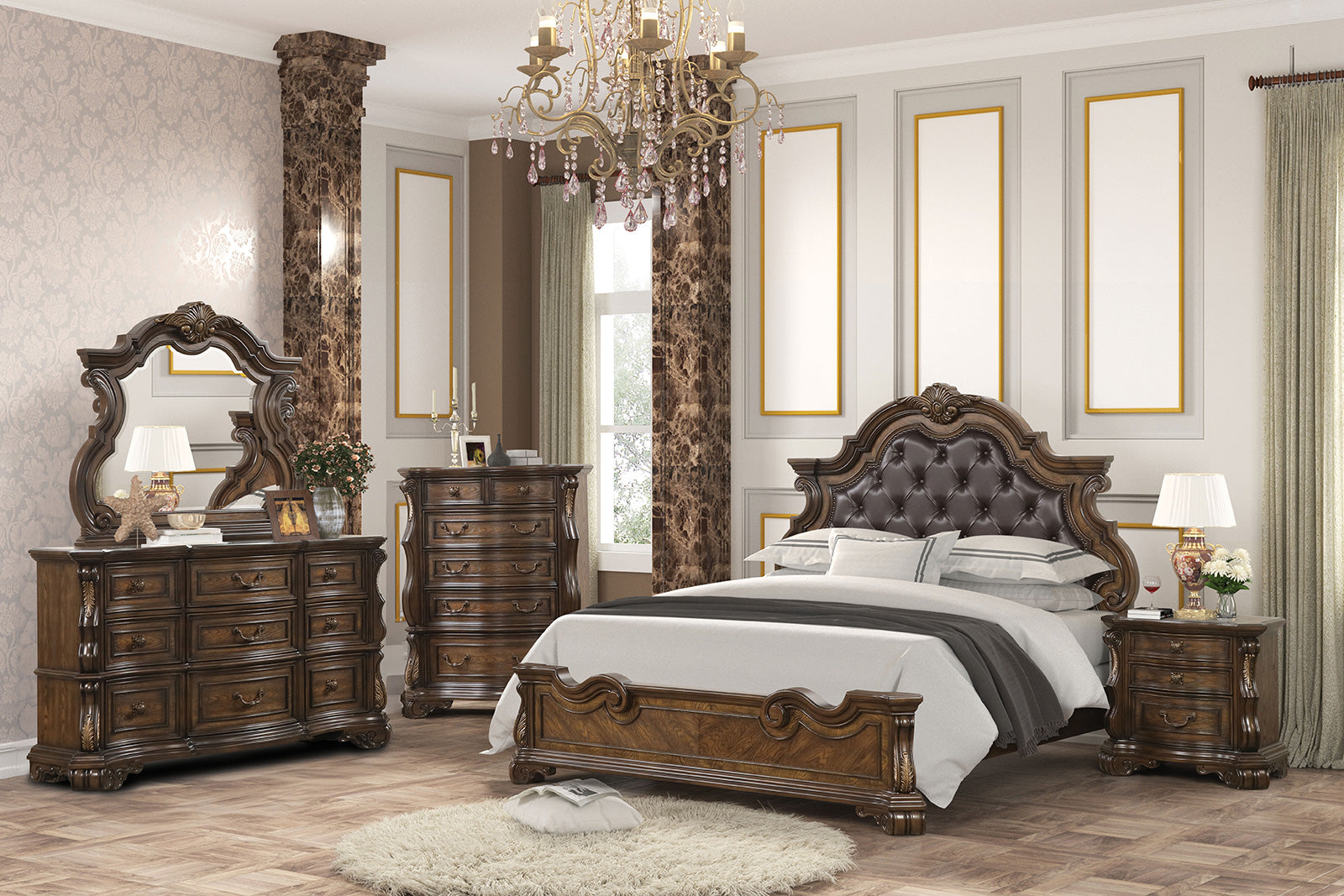 Leovanni 4 Pc Queen Bedroom Set Brown