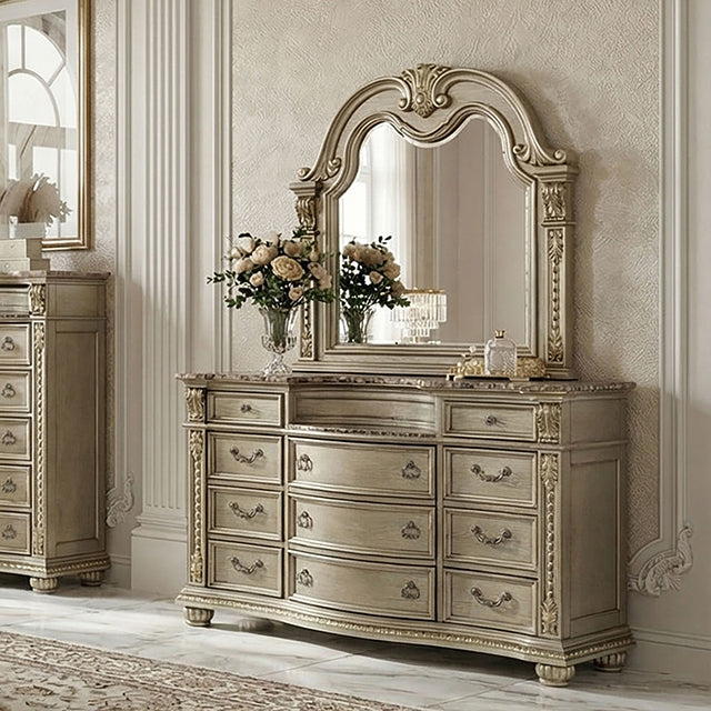 Furniture of America Fromberg Gold Champagne Dresser w/ Marble Top
