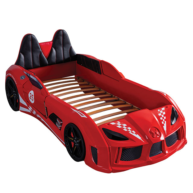 Trackster Bed White, Red,, Black, & Blue