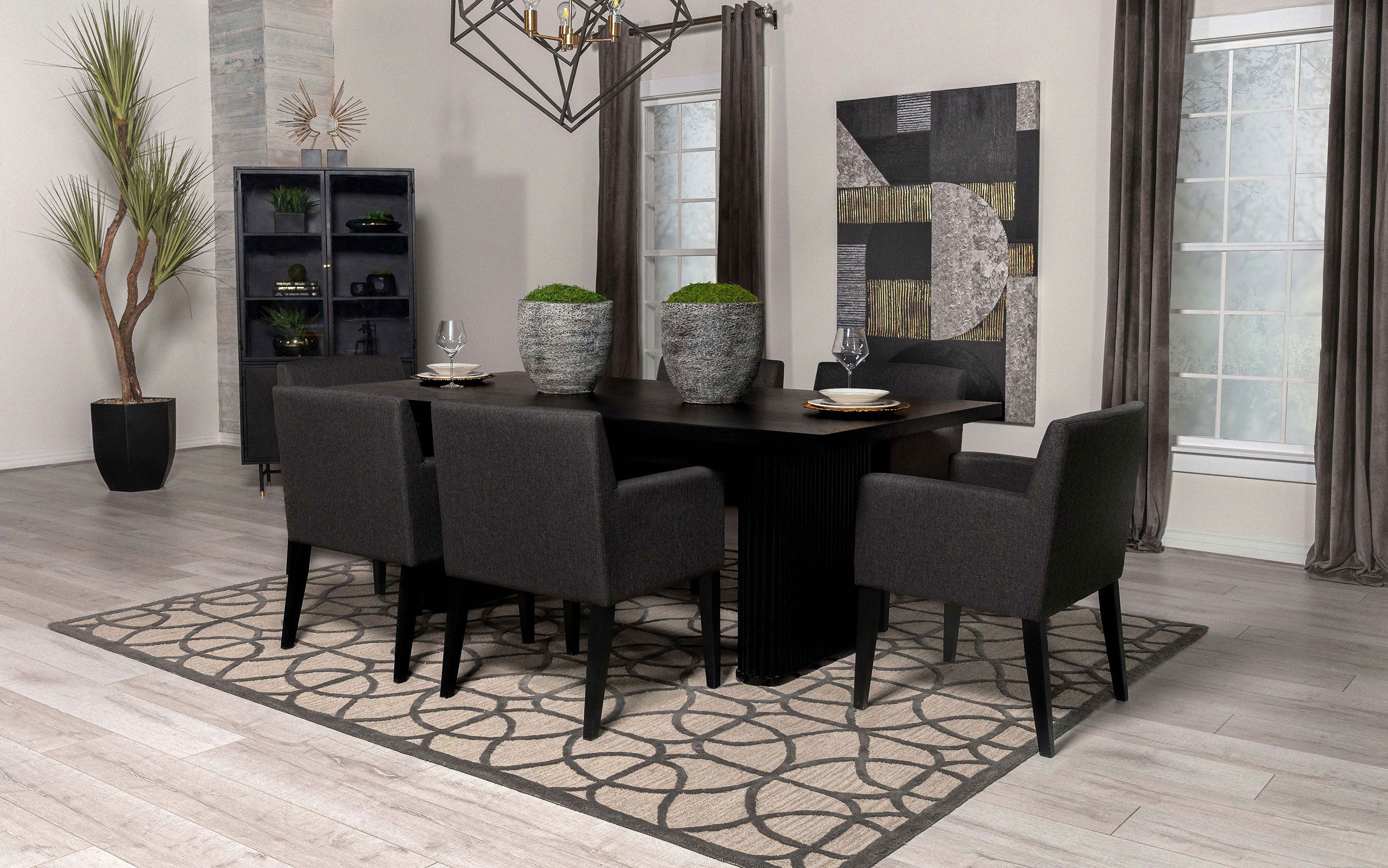 Catherine Rectangular Double Pedestal Dining Table Black image