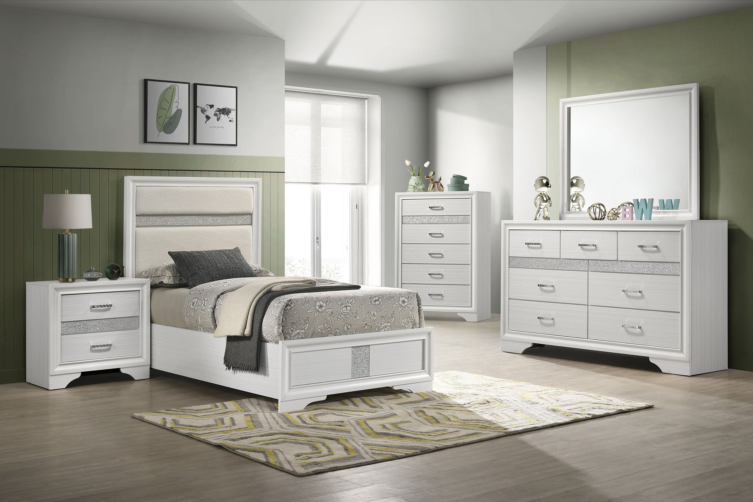 Miranda California King, E.King, Queen, Full, & Twin Bed Black & White