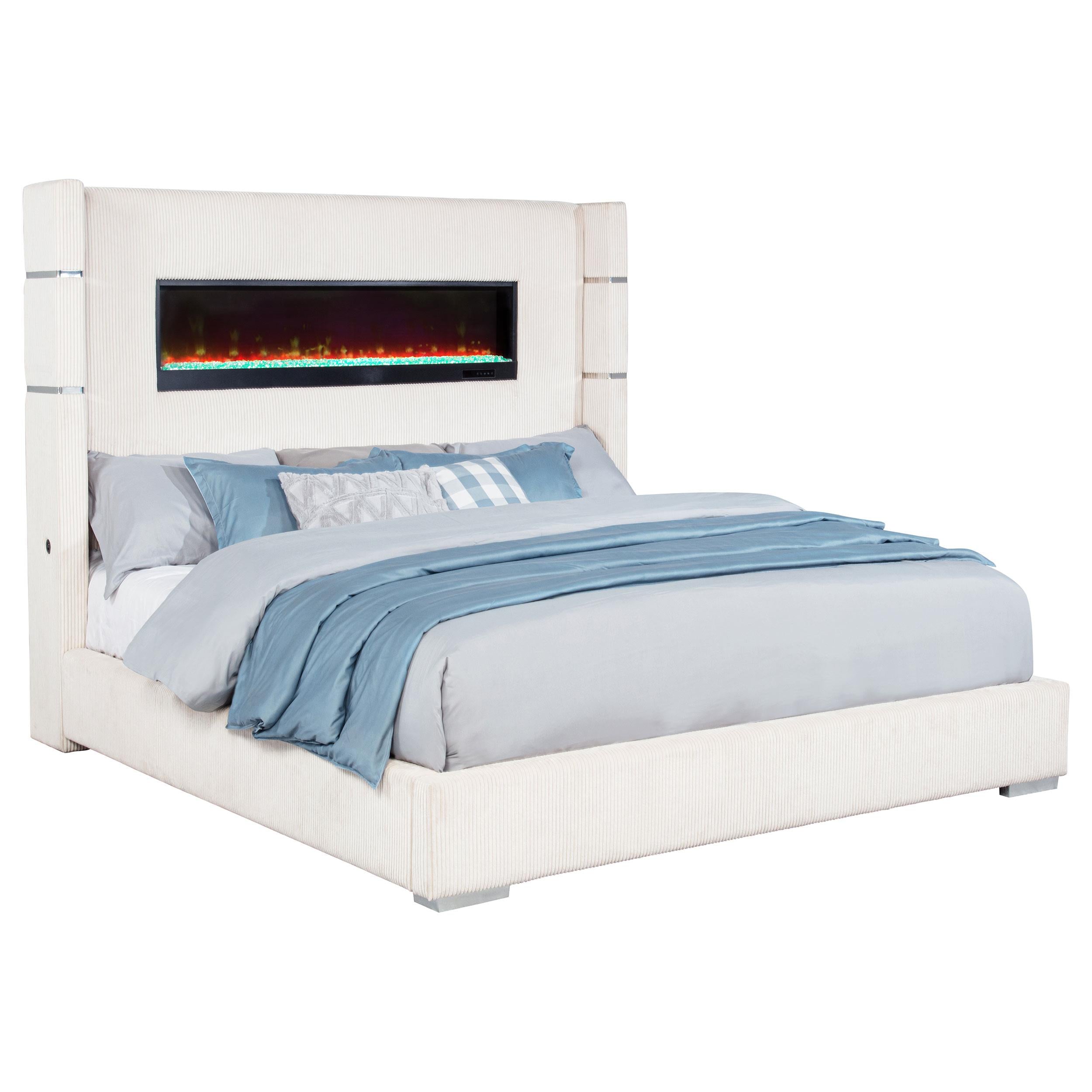 Tisdall 67-inch Upholstered Fireplace Bed Cream