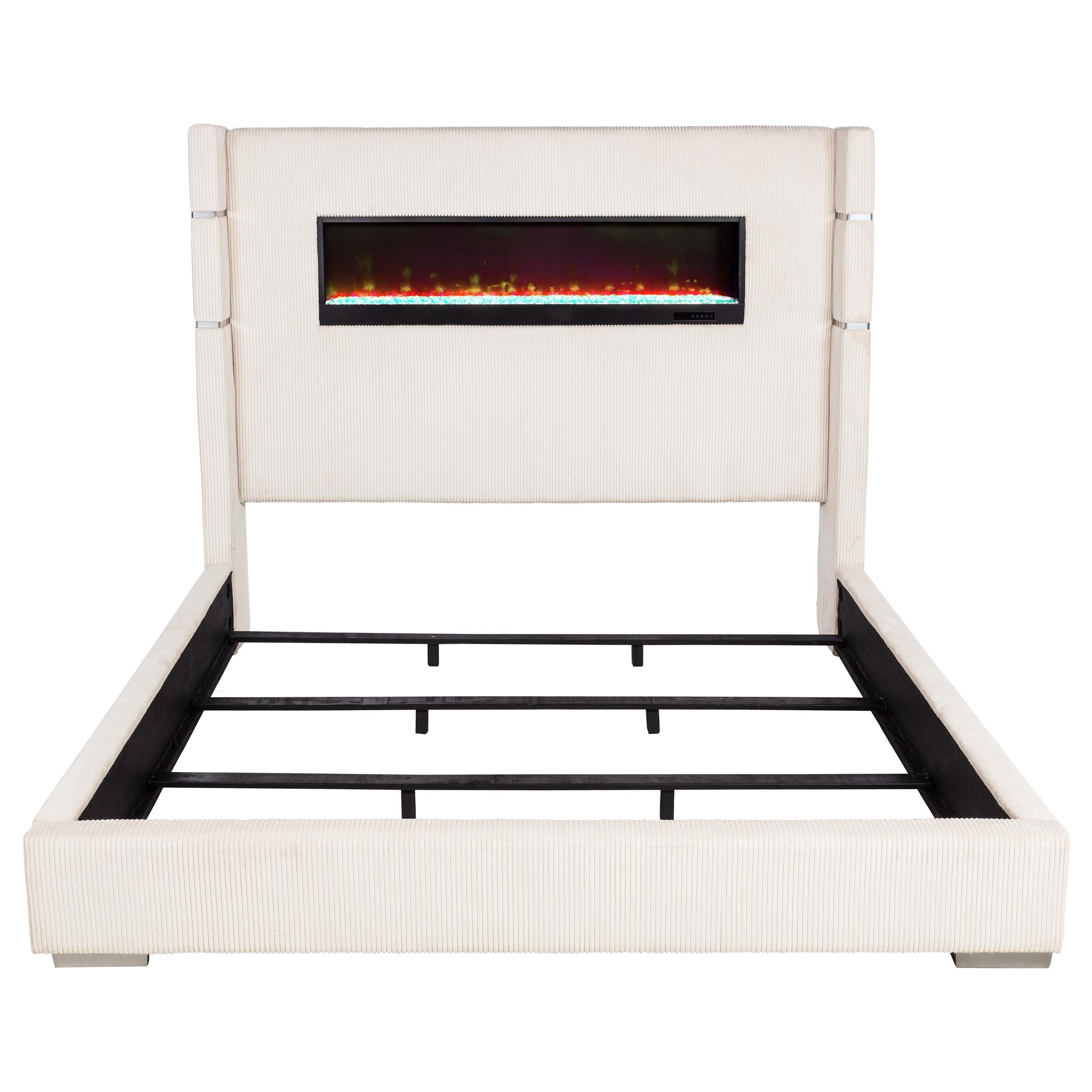 Tisdall 67-inch Upholstered Fireplace Bed Cream