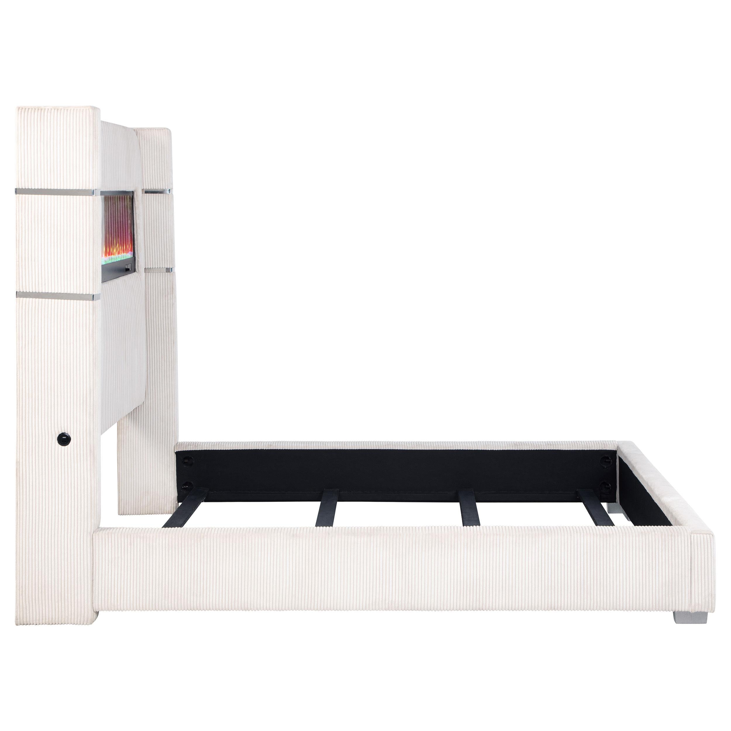 Tisdall 67-inch Upholstered Fireplace Bed Cream