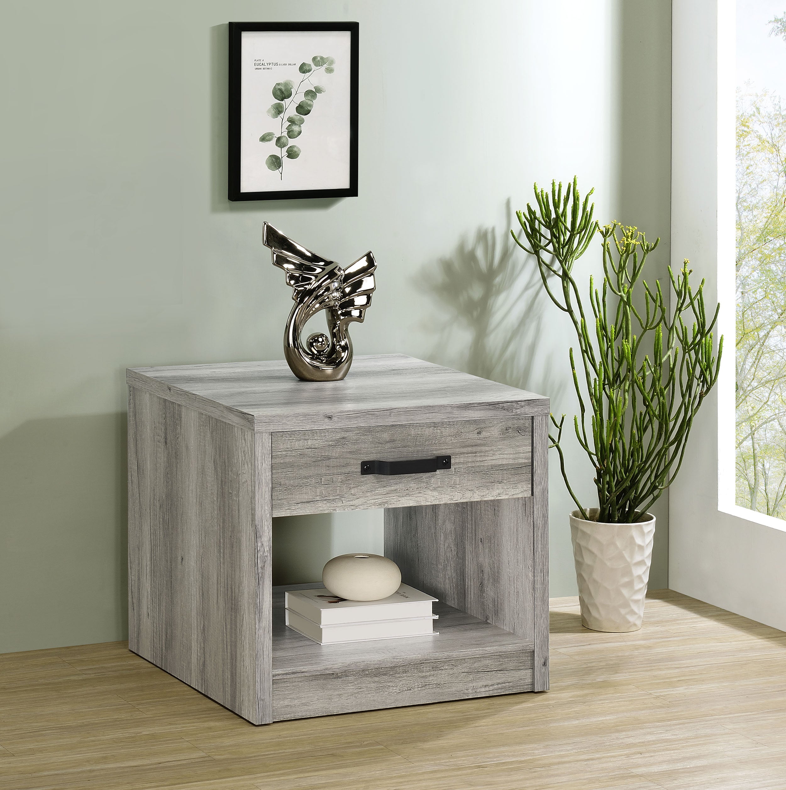 Felix 1-drawer Square Engineered Wood End Table Grey Driftwood image