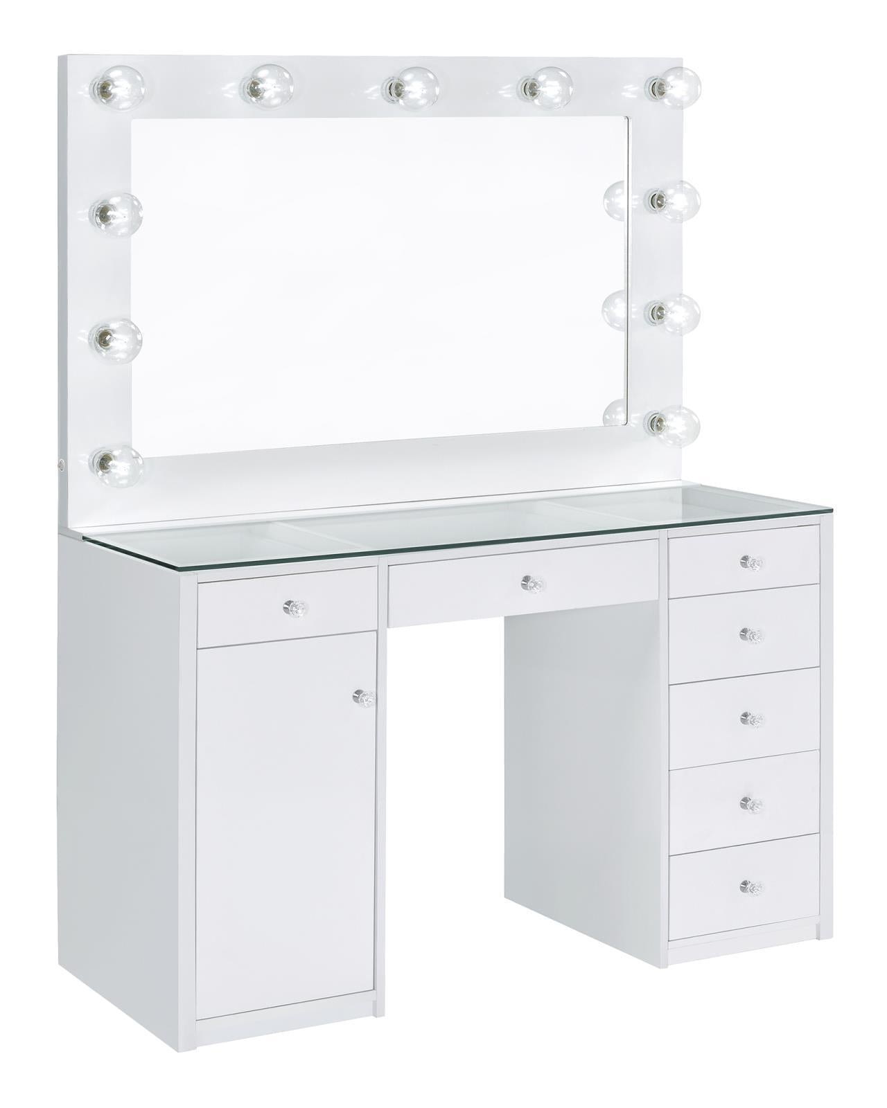 Percy 7-drawer Glass Top Vanity Desk with Lighting image