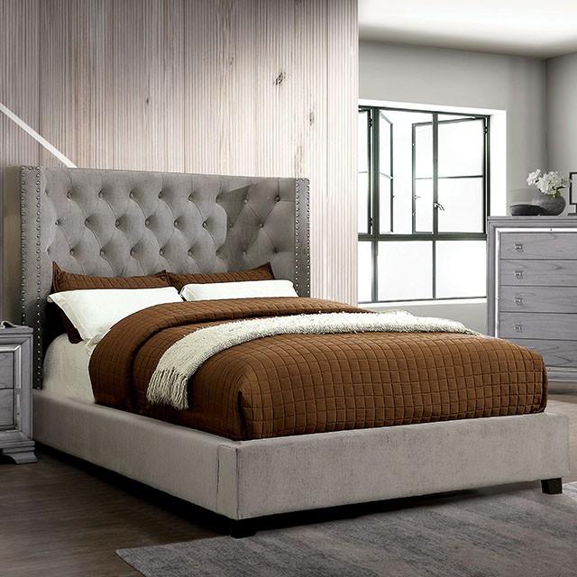 Cayla Cal.King, E.King, & Queen Bed Silver & Grey
